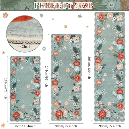 Homcomoda Runners for Hallways, 3x6 Runner Rug Non Slip with Soft Low Pile, Boho Floral Runner for Kitchen, Living Room, Entryway, Bedroom, Bathroom, Kid & Pet Friendly, Green - Image 2