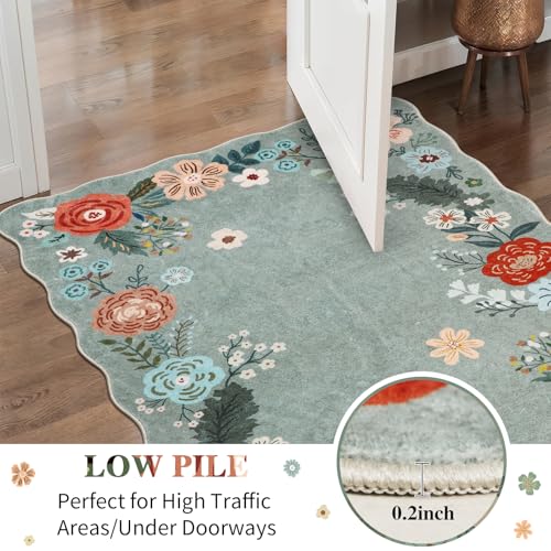 Homcomoda Runners for Hallways, 3x6 Runner Rug Non Slip with Soft Low Pile, Boho Floral Runner for Kitchen, Living Room, Entryway, Bedroom, Bathroom, Kid & Pet Friendly, Green - Image 5