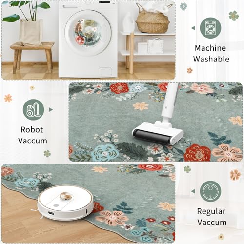 Homcomoda Runners for Hallways, 3x6 Runner Rug Non Slip with Soft Low Pile, Boho Floral Runner for Kitchen, Living Room, Entryway, Bedroom, Bathroom, Kid & Pet Friendly, Green - Image 3