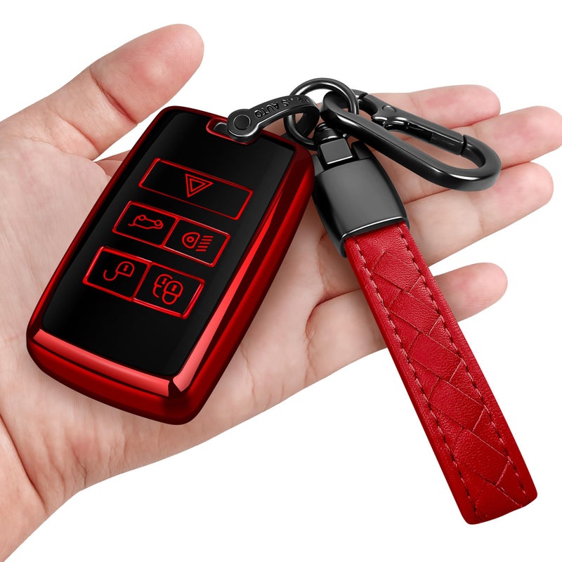 Sindeda Land Rover Key Fob Cover with Keychain Soft Full Protection Key Shell Case Compatible with 20182023 Range Rover Evoque Vogue Discovery 5 Sport Jaguar E IPACE Red