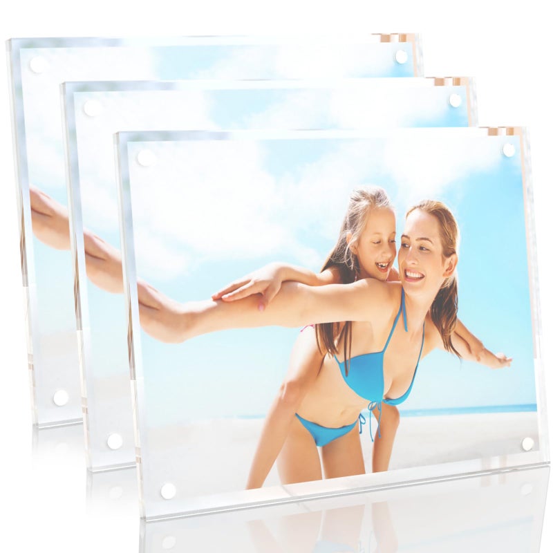 HELPLEX Picture Frames  3 Pack 8x10 inch Acrylic Picture Frame Clear 8 x 10 Photo Frames Magnetic Picture Frames Ready for Tabletop Display  Effectively Protect Photos from Fading and Yellowing - Image 1