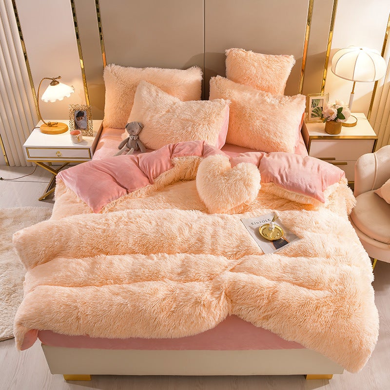 بلا Plush Plush سميك دافئ من مخمل المنك - مجموعة من أربع قطع - مخمل كريستال - مجموعة من ثلاث قطع لجميع المواسم - Image 1