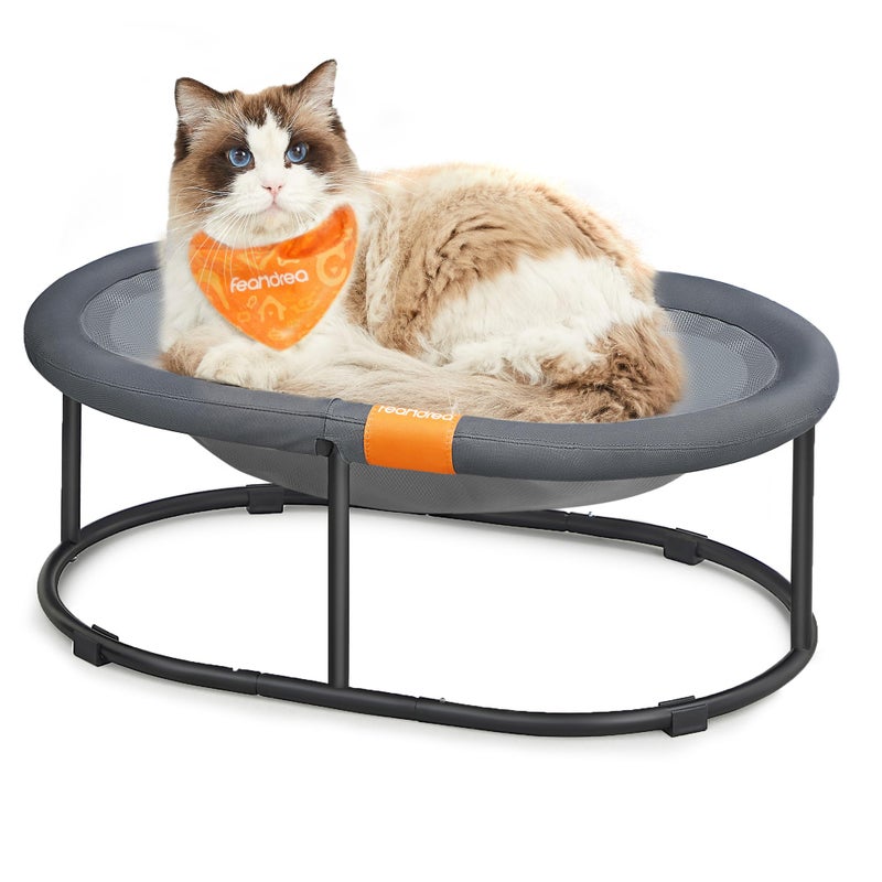 Feandrea Pet Bed Cat Hammock Elevated Cat Bed for Multiple Cats with Removable Washable Mesh for Pets up to 28 lb Oval Gray UPCB002G01