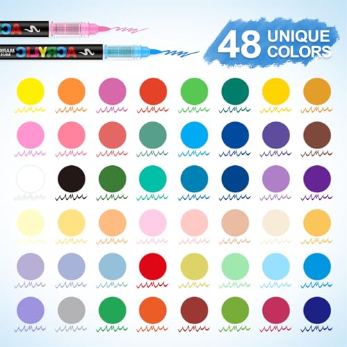 Guangna Acrylic Paint Markers Brush Tip, 48 Vivid Colors with Direct-Liquid Ink System, Professional-Grade Paint Pen for Rock Painting, Canvas, Glass, Plastic, Fabric & Creative Crafts - Image 5