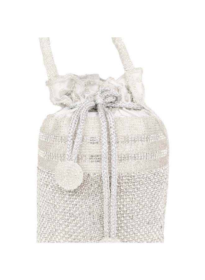 Dollar's Women Jute Potli Bag, Ethnic Embroidered Clutch Purse, Wedding Clutch Bag, Bridal Potli Pouch, Ladies Evening Bag, Festive Party Bag, Traditional Carry Bag (Silver) - Image 2