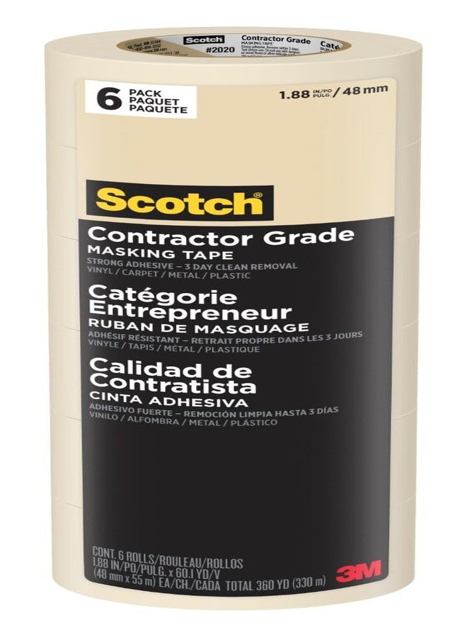 Scotch Painter's Tape Contractor Grade Masking Tape, 6 Rolls, 1.88 in x 60.1 yd, Holds to Surfaces For Up to 3 days, Removes Easily Without Leaving Sticky Residue, Interior & Exterior Use (2020-48TP6) - Image 1