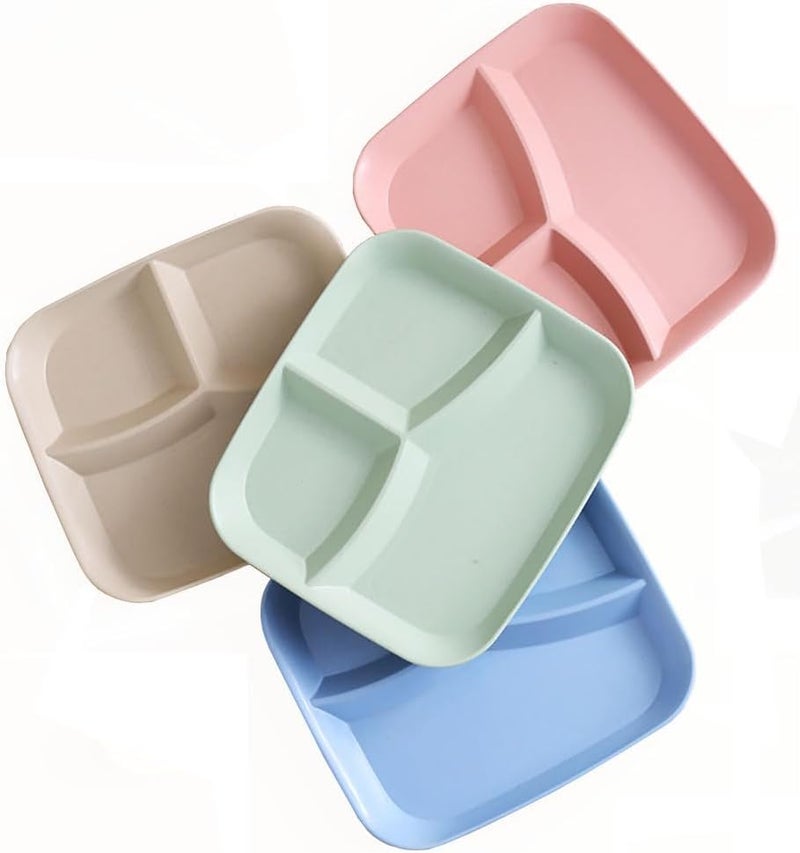 RoarCraft Divided Plates 10 Inch for Adults Portion Control Bariatric Plate Wheat Straw Plates with 3 Compartments Unbreakable Reusable Portion Control Plates BPA Free Mix 25CM 4PCs - Image 1