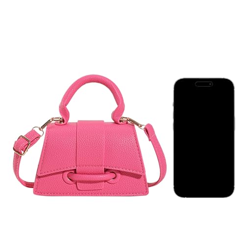 Ayliss Micro Mini Crossbody Handbag Women's Purse Clutch Cute Mini Trendy Bag Top Handle PU Leather Shoulder Bag (Pink) - Image 4