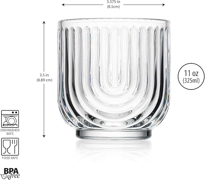 PrimeWorld أكواب ويسكي أوروبية مزودة بتصميم مضلع مجموعة من 6 قطع - 350 مل زجاج بار للشرب بوربون، ويسكي، سكوتش، كوكتيلات، كونياك - أكواب كوكتيل قديمة الطراز - Image 3