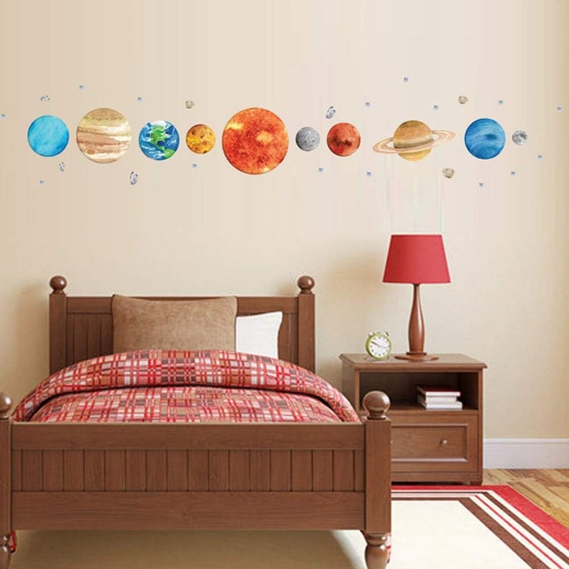 Finduat Space Planet Wall Stickers Decals, Removable Solar System Watercolor Space Vinyl Wall Stickers for Kids Nursery Bedroom Living Room - Image 3