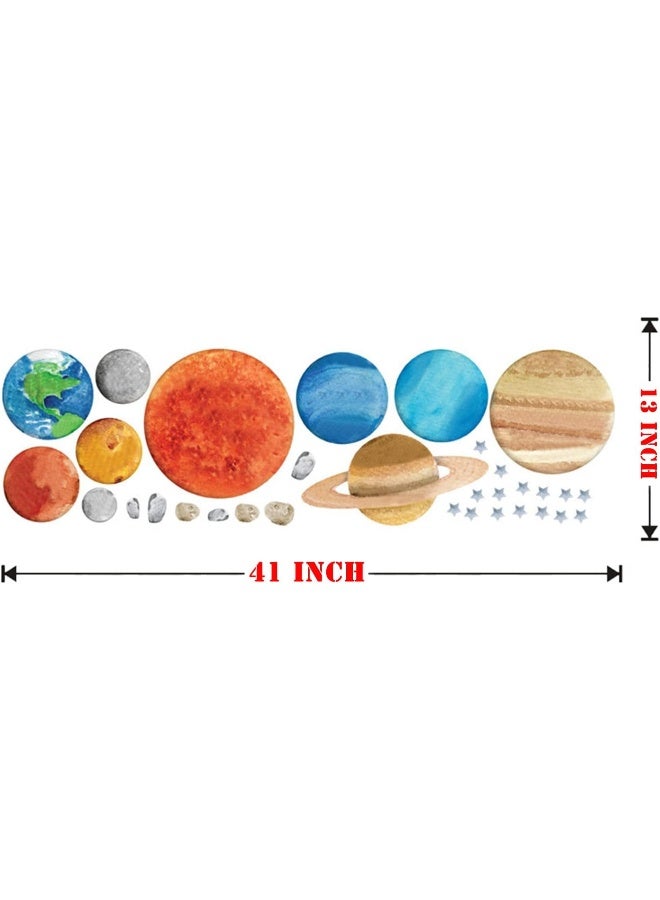 Finduat Space Planet Wall Stickers Decals, Removable Solar System Watercolor Space Vinyl Wall Stickers for Kids Nursery Bedroom Living Room - Image 2