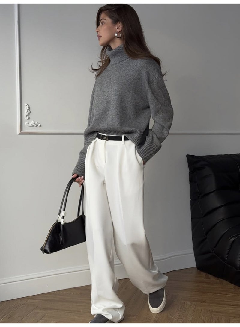 NIBEMINENT Women's  Autumn Winter Solid Color Comfortable Short Turtleneck Sweater Trendy Loose Fit Warm Knit Fashion Casual Jumpers - Image 3