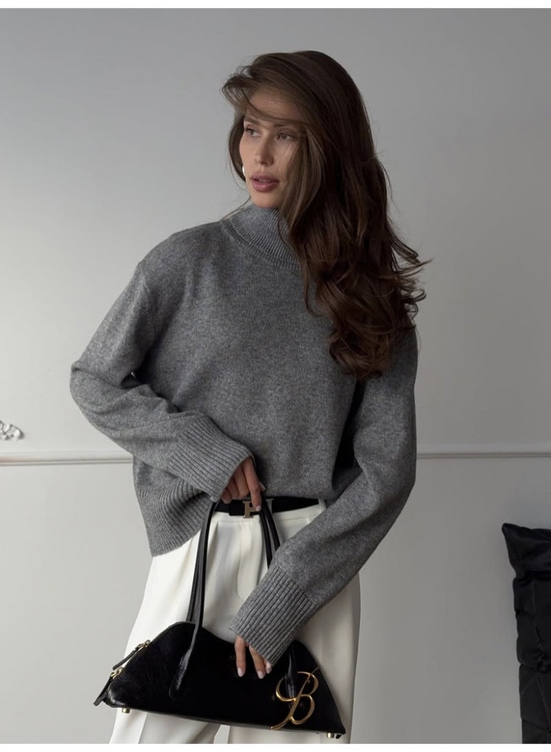 NIBEMINENT Women's  Autumn Winter Solid Color Comfortable Short Turtleneck Sweater Trendy Loose Fit Warm Knit Fashion Casual Jumpers - Image 2