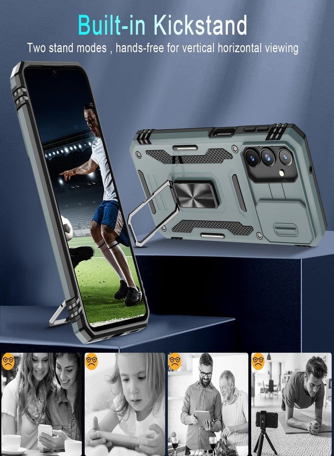 DEERLAMN Case for Samsung Galaxy A16 5G with Slide Camera Cover+Screen Protector (1 Pack), Rotated Ring Kickstand Military Grade Shockproof Protective Cover-Grey - Image 4