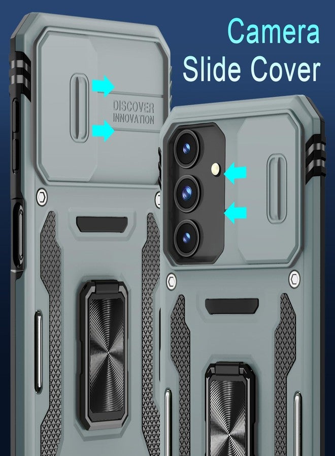 DEERLAMN Case for Samsung Galaxy A16 5G with Slide Camera Cover+Screen Protector (1 Pack), Rotated Ring Kickstand Military Grade Shockproof Protective Cover-Grey - Image 2