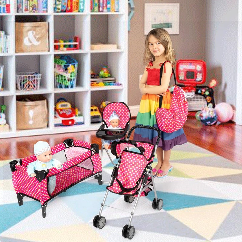 fash n kolor 4 Piece Doll Play Set, includes - 1 Pack N Play. 2 Doll Stroller 3.Doll High Chair. 4.Infant Seat, Fits Up to 18'' Doll (4 Piece Set) - Image 3