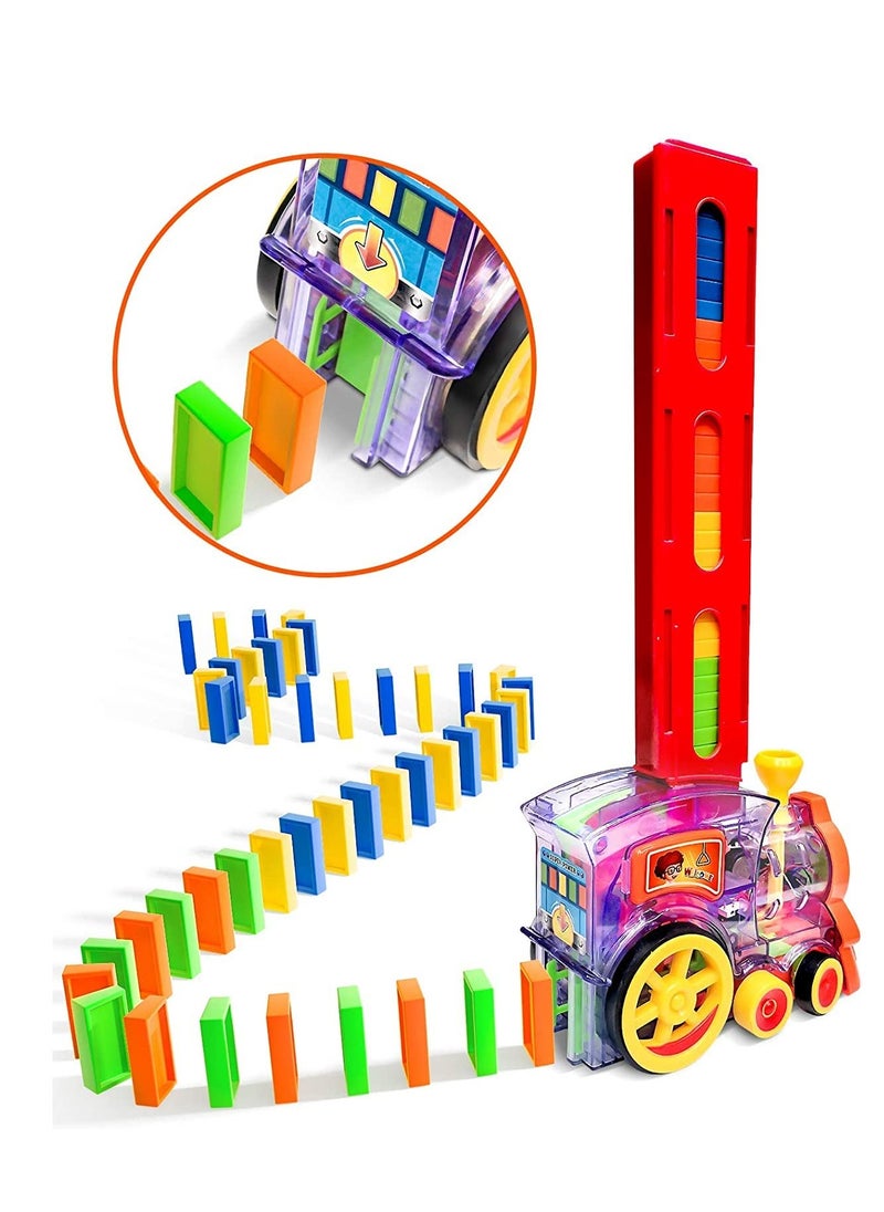 KASTWAVE - Domino Train, 80 Pcs Domino Blocks Set Plastic Kids Domino Construction 4 Color Children Creative Toy Game Educational Play - Image 1
