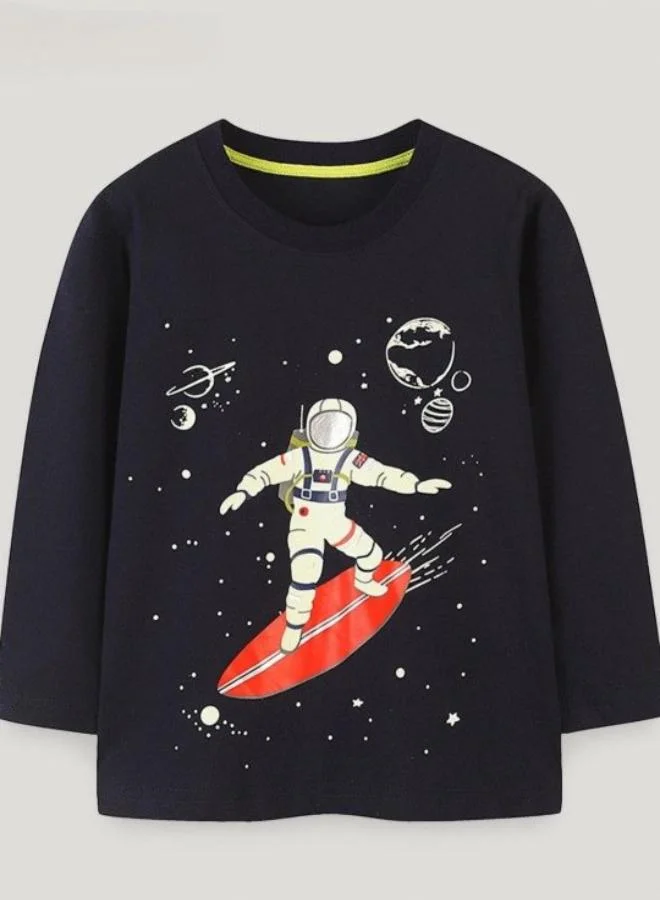 YUNIQEE Black Printed Long Sleeve Crew Neck T-Shirt