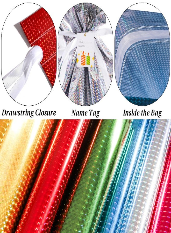 Nagpew 24 Pieces Christmas Drawstring Gift Bags, Assorted Size Wrapping Bags Bulk with Tags Ribbon Ties, Colorful Holiday Present Holders Party Supply for Goodies, Birthday, Baby Shower - Image 3