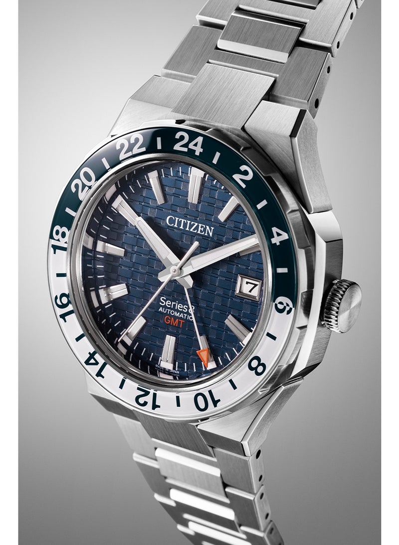 CITIZEN سلسلة 8 880 GMT NB6034‑58L، 41 مم قرص أزرق بحري، سوار من الفولاذ المقاوم للصدأ بلون فضي، 100 م مقاومة للماء - Image 1