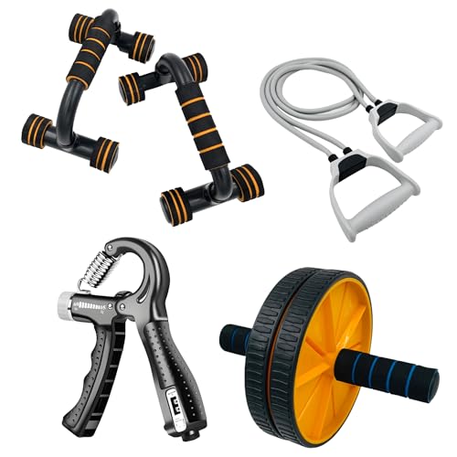 LIVOX Double Abs Wheel Roller Toning Resistance Tube Band with Push-up Bar,counter grip Gym Exercise Equipment Combo Set for Men and Women Home Workout Kit - Image 1