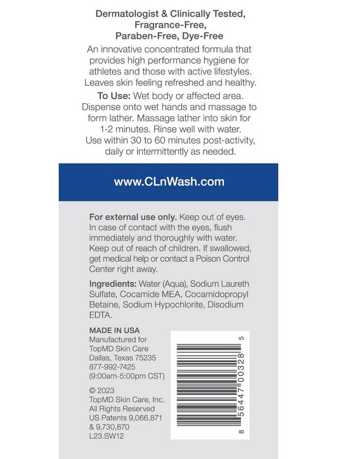 سي إل إن CLn® SportWash - غسول الجسم الرياضي عالي الأداء، للرجال والنساء المعرضين لرائحة الجسم، ورائحة القدم، والسعفة، والتهاب الجريبات، وحب الشباب في الظهر، خالٍ من العطور والبارابين، 12 أونصة سائلة. - Image 2