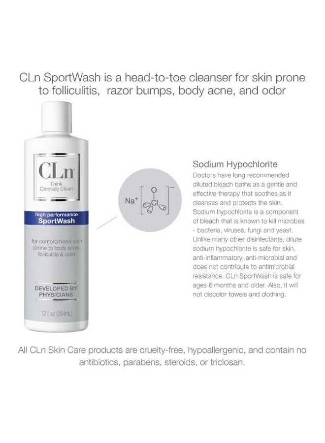 سي إل إن CLn® SportWash - غسول الجسم الرياضي عالي الأداء، للرجال والنساء المعرضين لرائحة الجسم، ورائحة القدم، والسعفة، والتهاب الجريبات، وحب الشباب في الظهر، خالٍ من العطور والبارابين، 12 أونصة سائلة. - Image 3