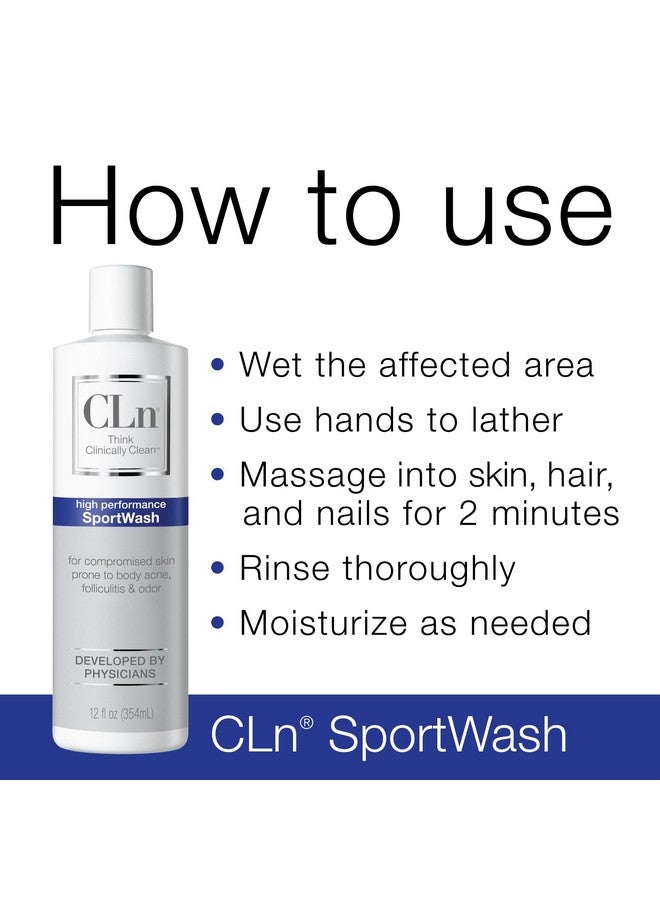 سي إل إن CLn® SportWash - غسول الجسم الرياضي عالي الأداء، للرجال والنساء المعرضين لرائحة الجسم، ورائحة القدم، والسعفة، والتهاب الجريبات، وحب الشباب في الظهر، خالٍ من العطور والبارابين، 12 أونصة سائلة. - Image 5