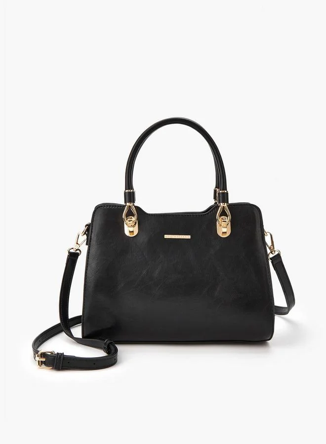 Solid Tote Bag with Double Handle and Zip Closure