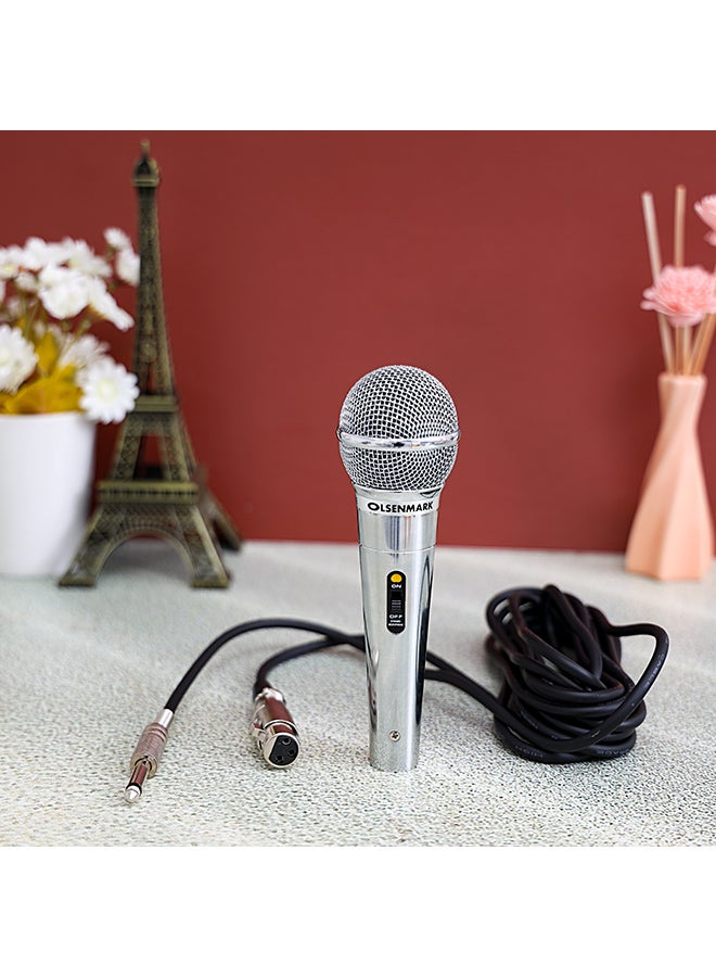 Olsenmark Dynamic and Professional Wired Microphone with Metal Body, Echo, Sharp Sensitivity and Excellent Sound Quality OMMP1215 Silver/Black - Image 3