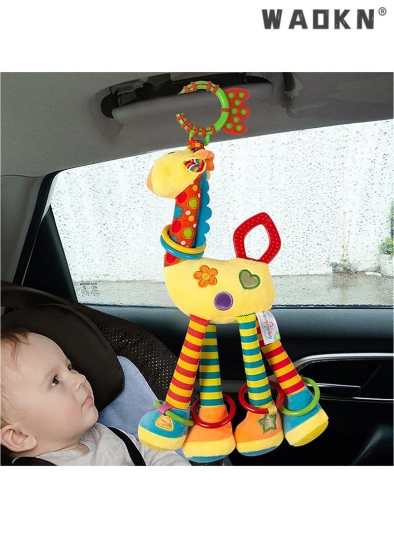 WAOKN Car Seat Toys Baby Hanging Toy with C-Clip Ring Baby Car Toys Stroller Toy with Baby Crinkle for 0, 3, 6, 9, 12 Months Newborn Boys Girls Gifts - Giraffe  - Image 1