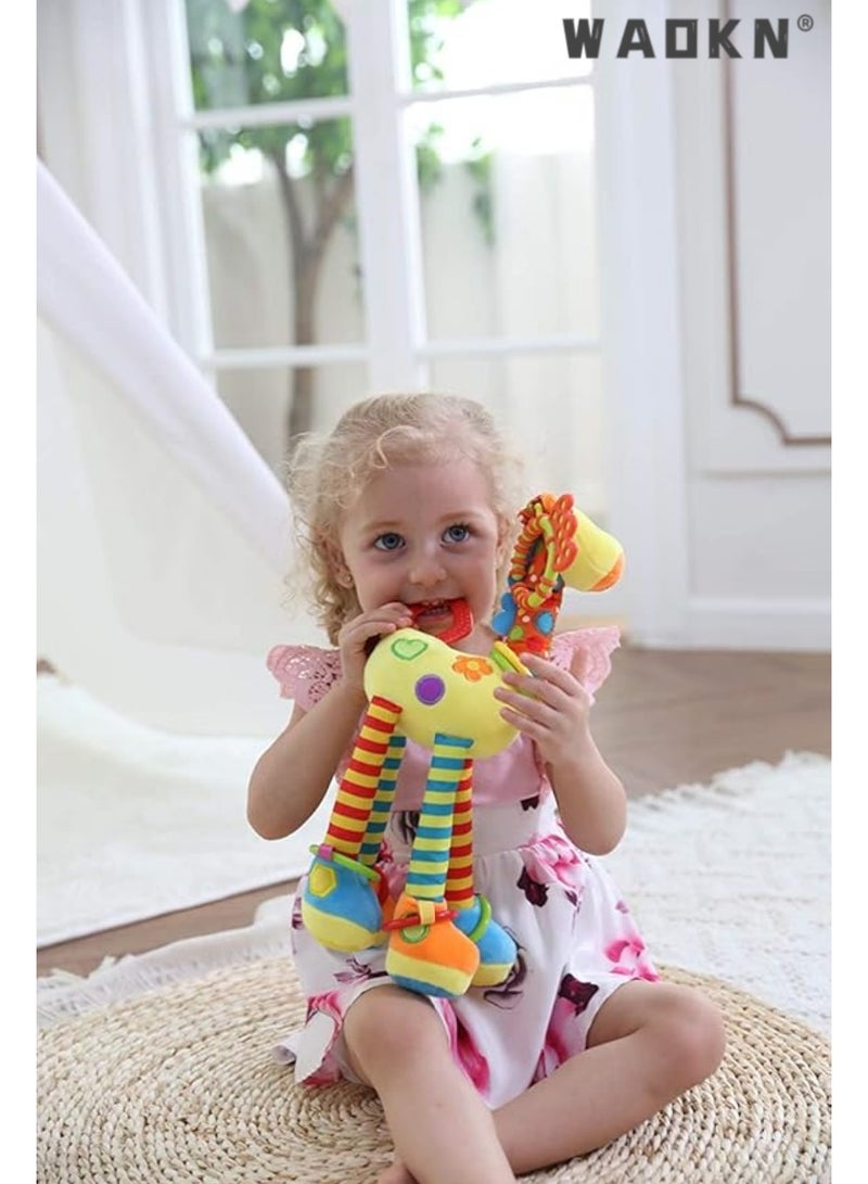 WAOKN Car Seat Toys Baby Hanging Toy with C-Clip Ring Baby Car Toys Stroller Toy with Baby Crinkle for 0, 3, 6, 9, 12 Months Newborn Boys Girls Gifts - Giraffe  - Image 5