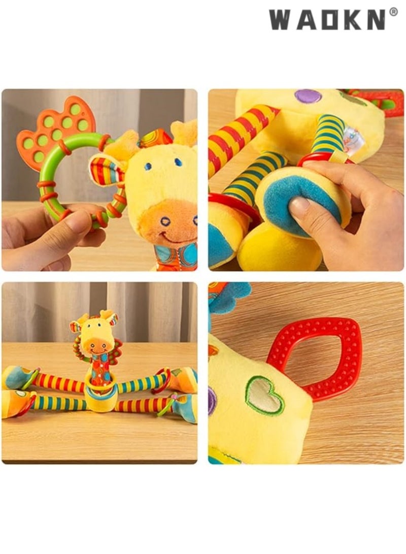 WAOKN Car Seat Toys Baby Hanging Toy with C-Clip Ring Baby Car Toys Stroller Toy with Baby Crinkle for 0, 3, 6, 9, 12 Months Newborn Boys Girls Gifts - Giraffe  - Image 3