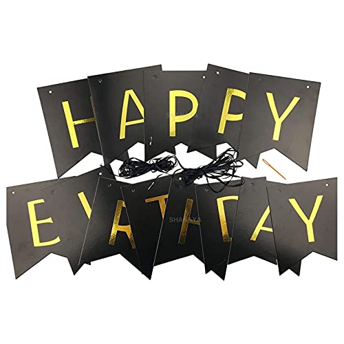 SHANAYA Happy Birthday Hanging Bunting Banner for Decorations Items Party Supplies (Black Gold) - Image 3