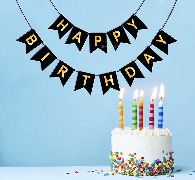SHANAYA Happy Birthday Hanging Bunting Banner for Decorations Items Party Supplies (Black Gold) - Image 5