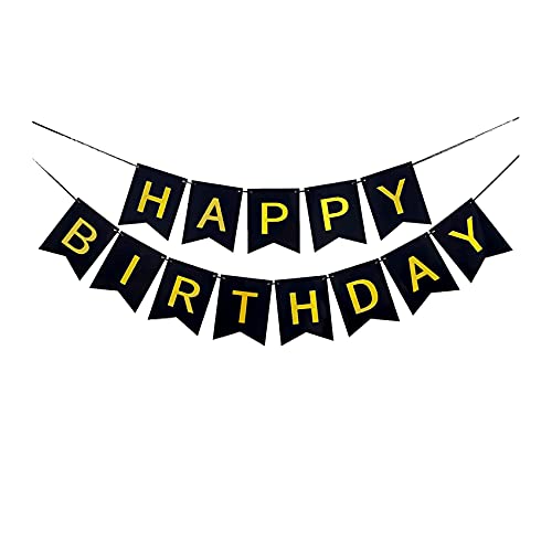SHANAYA Happy Birthday Hanging Bunting Banner for Decorations Items Party Supplies (Black Gold) - Image 1