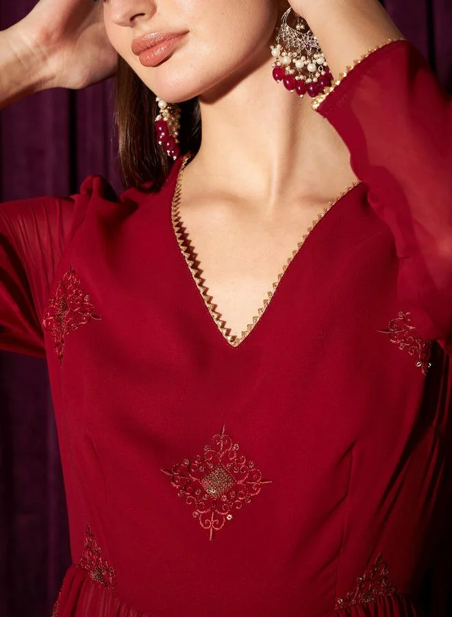 STREET 9 STREET 9 Embroidered Sequined Pleated A-Line Kurta with Palazzos Set
