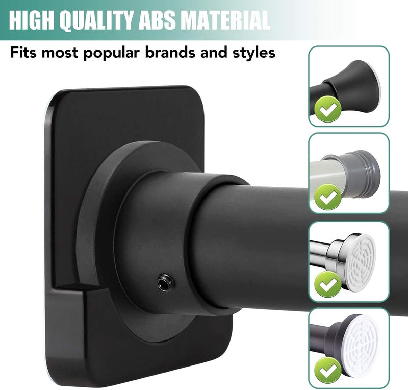 CANRAY 4 Pack Black Shower Curtain Rod Holder for Wall Mount | Adhesive Shower Rod Tension Retainer for Tile | No Drilling | Stick On | (Shower Curtain Rod Not Included) - Image 2