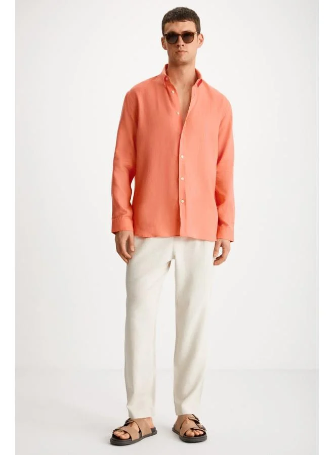GRIMELANGE Grimelange Hendra Men's Linen Regular Dark Pink Shirt