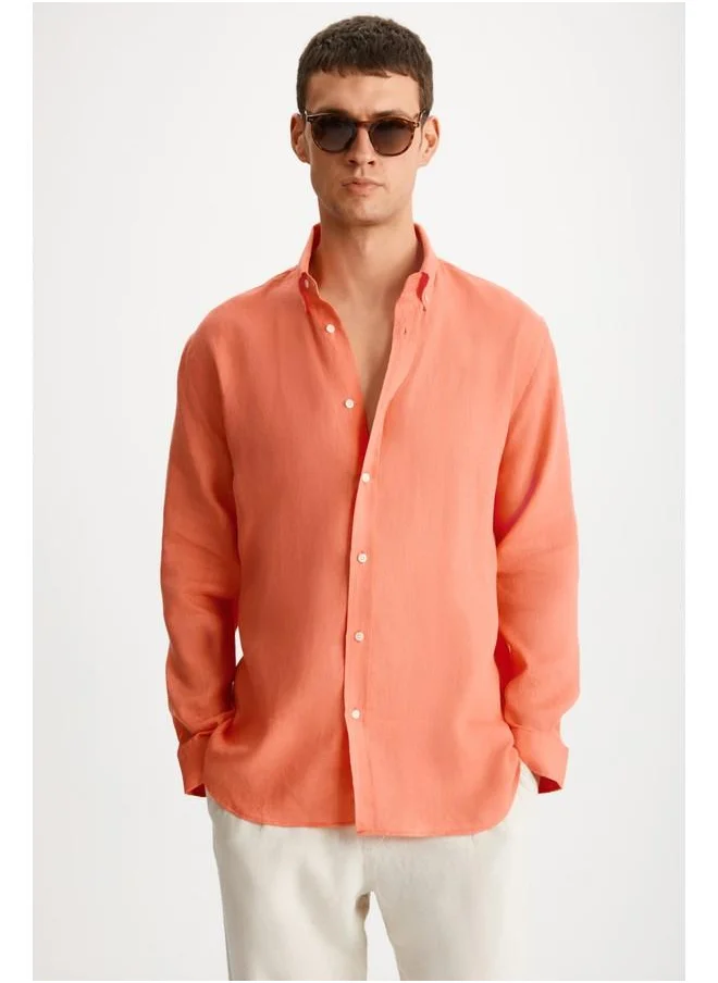 GRIMELANGE Grimelange Hendra Men's Linen Regular Dark Pink Shirt