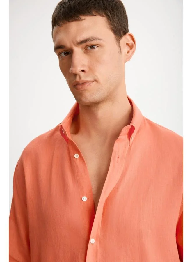 GRIMELANGE Grimelange Hendra Men's Linen Regular Dark Pink Shirt