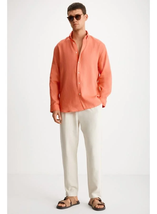 GRIMELANGE Grimelange Hendra Men's Linen Regular Dark Pink Shirt