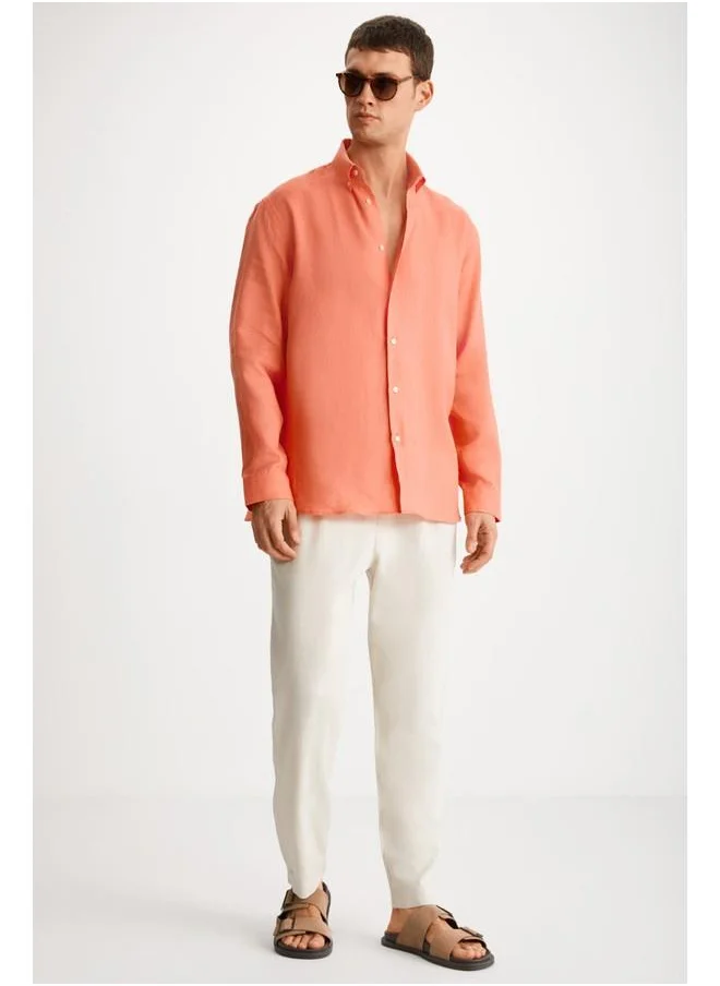 GRIMELANGE Grimelange Hendra Men's Linen Regular Dark Pink Shirt