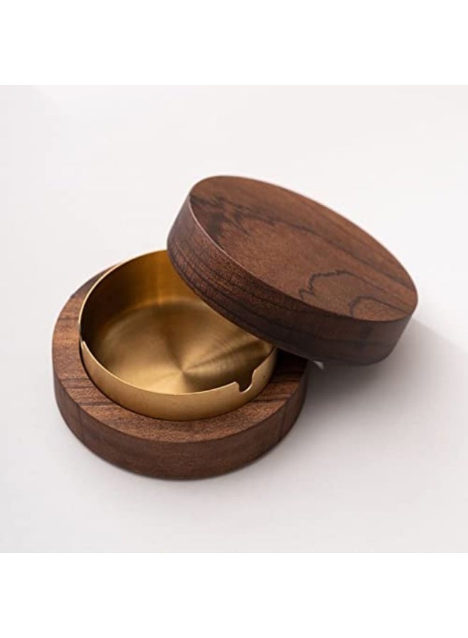 SHENGHUI 3 Slot Portable Ashtray - Wooden Ashtray With Lid For Smokers,Stainless Steel Liner Ash Tray,Windproof Durable Ashtray For Smoking Outdoors Indoors Home Office Decoration - Image 1