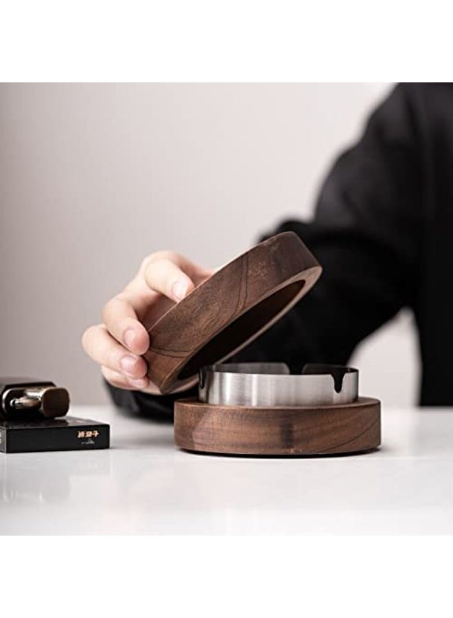 SHENGHUI 3 Slot Portable Ashtray - Wooden Ashtray With Lid For Smokers,Stainless Steel Liner Ash Tray,Windproof Durable Ashtray For Smoking Outdoors Indoors Home Office Decoration - Image 4