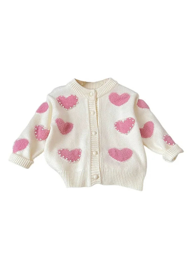 LITTLE SURPRISE BOX Cream Pearl Hearts Warmer cardigan Sweater for Kids