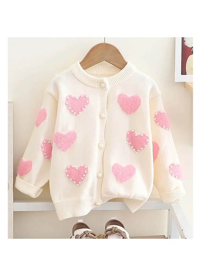 LITTLE SURPRISE BOX Cream Pearl Hearts Warmer cardigan Sweater for Kids