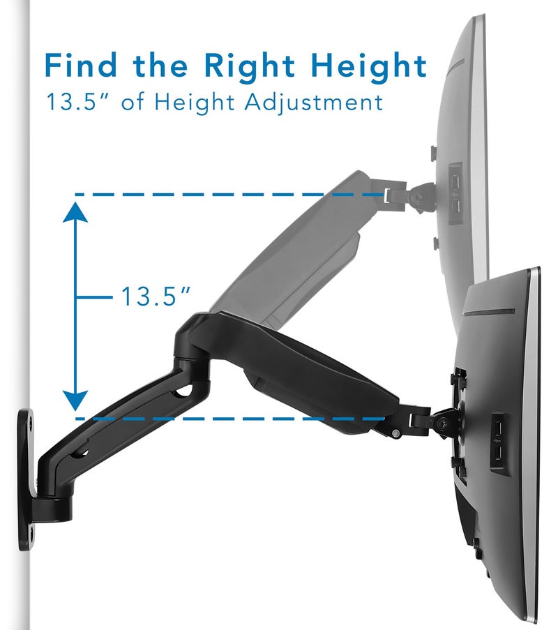 Mount-It! Monitor Wall Mount Arm, Full-Motion Gas Spring, Fits 13â€“32â€³ Screens up to 14.3 lbs, VESA 75x75 & 100x100, Tilt Swivel Rotate, Single-Stud Wall Mounted Computer Monitor Arm, RV Compatible - Image 3