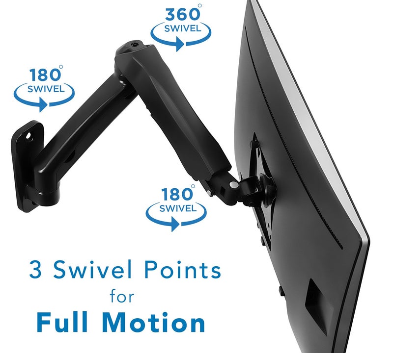 Mount-It! Monitor Wall Mount Arm, Full-Motion Gas Spring, Fits 13â€“32â€³ Screens up to 14.3 lbs, VESA 75x75 & 100x100, Tilt Swivel Rotate, Single-Stud Wall Mounted Computer Monitor Arm, RV Compatible - Image 4