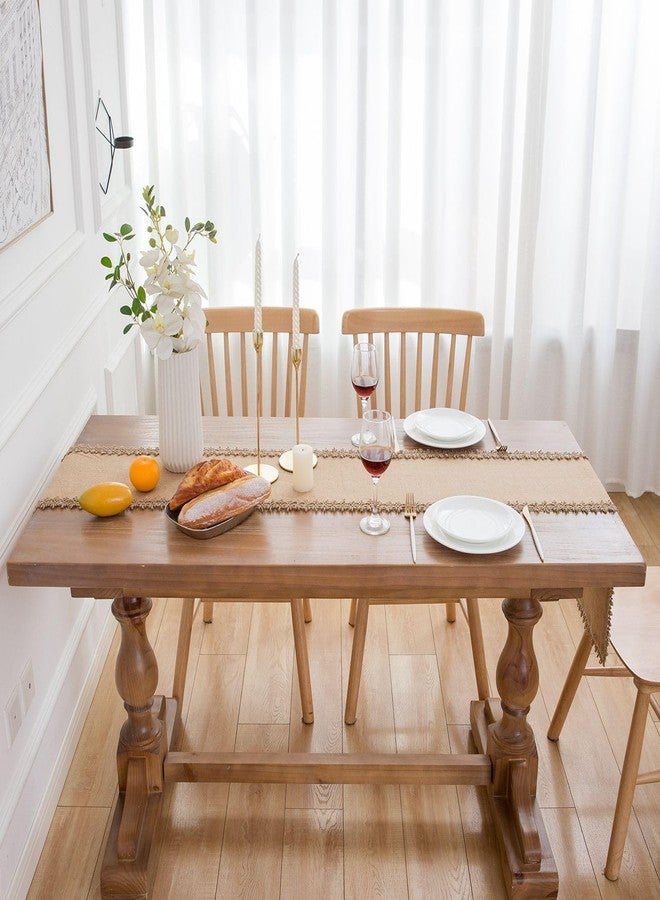 LIGICKY Natural Burlap Table Runners 48 Inches Farmhouse Rustic Jute Woven Macrame Table Runner for Dresser Wedding Home Dining Table Decor 12x48 inch, Brown - Image 4